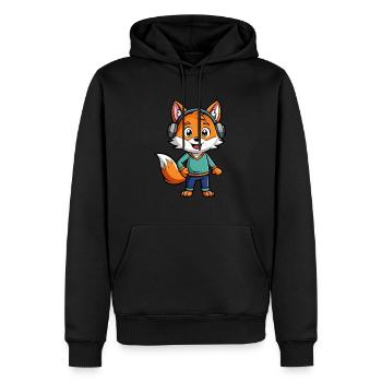 Fuchs Lustige Zeichentrickfigur Kopfhörer Musik - Männer Premium Bio Hoodie - Schwarz - Vorne - Nico (187cm)