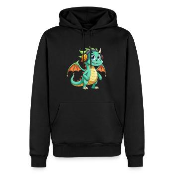 Drache Lustige Zeichentrickfigur Kopfhörer Musik - Männer Premium Bio Hoodie - Schwarz - Vorne - Nico (187cm)