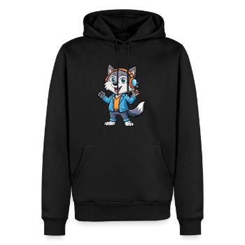 Wolf Lustige Zeichentrickfigur Kopfhörer Musik - Männer Premium Bio Hoodie - Schwarz - Vorne - Nico (187cm)
