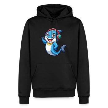 Delfin Lustige Zeichentrickfigur Kopfhörer Musik - Männer Premium Bio Hoodie - Schwarz - Vorne - Nico (187cm)