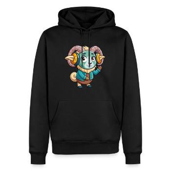 Ram Lustige Zeichentrickfigur Kopfhörer Musik - Männer Premium Bio Hoodie - Schwarz - Vorne - Nico (187cm)