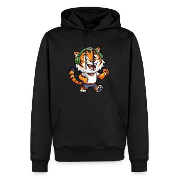 Tiger Lustige Zeichentrickfigur Kopfhörer Musik - Männer Premium Bio Hoodie - Schwarz - Vorne - Nico (187cm)