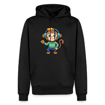 Affe Lustige Zeichentrickfigur Kopfhörer Musik - Männer Premium Bio Hoodie - Schwarz - Vorne - Nico (187cm)