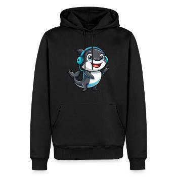 Orca Lustige Zeichentrickfigur Kopfhörer Musik - Männer Premium Bio Hoodie - Schwarz - Vorne - Nico (187cm)