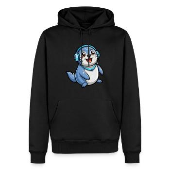 Siegel Lustige Zeichentrickfigur Kopfhörer Musik - Männer Premium Bio Hoodie - Schwarz - Vorne - Nico (187cm)