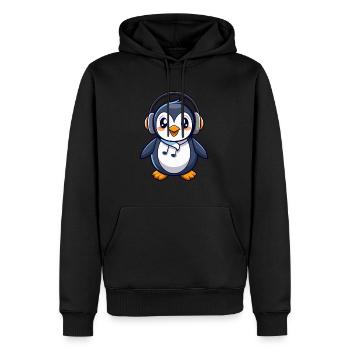 Pingouin Drôle Dessin Animé Personnage Casque Musique - Sweat à capuche Premium bio Homme - noir - Devant - Nico (187cm)