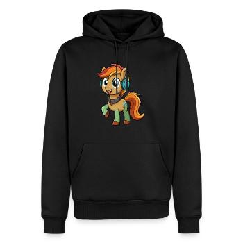 Poney Drôle Dessin Animé Personnage Casque Musique - Sweat à capuche Premium bio Homme - noir - Devant - Nico (187cm)