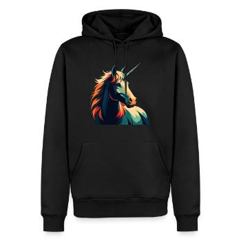 Einhorn Cartoon Figur Buntes Haustier Tier - Männer Premium Bio Hoodie - Schwarz - Vorne - Nico (187cm)