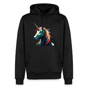 Einhorn Cartoon Figur Buntes Haustier Tier - Männer Premium Bio Hoodie - Schwarz - Vorne - Nico (187cm)
