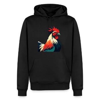 Coq Dessin Animé Personnage Animal De Compagnie Coloré - Sweat à capuche Premium bio Homme - noir - Devant - Nico (187cm)