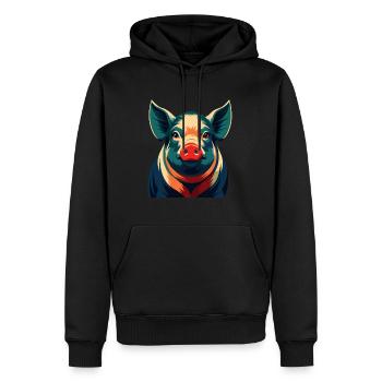 Schwein Cartoon Figur Buntes Haustier Tier - Männer Premium Bio Hoodie - Schwarz - Vorne - Nico (187cm)