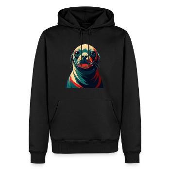 phoque dessin animé personnage animal de compagnie coloré - Sweat à capuche Premium bio Homme - noir - Devant - Nico (187cm)