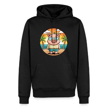 Cochon Drôle Dessin Animé Plage De Plage Lunettes - Sweat à capuche Premium bio Homme - noir - Devant - Nico (187cm)