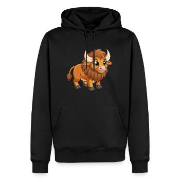 Bison Niedliche Maskottchen Zeichentrickfigur Kawaii - Männer Premium Bio Hoodie - Schwarz - Vorne - Nico (187cm)