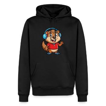 Und täglich grüßt das Murmeltier Lustige Zeichentrickfigur Kopfhörermusik - Männer Premium Bio Hoodie - Schwarz - Vorne - Nico (187cm)