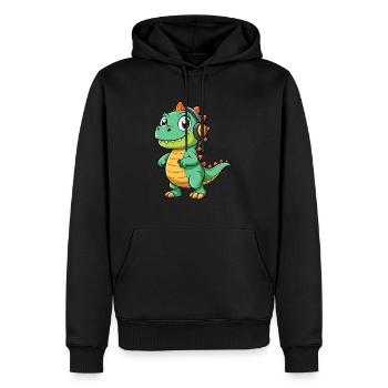 Dinosaurier Lustige Cartoon Figur Kopfhörer Musik - Männer Premium Bio Hoodie - Schwarz - Vorne - Nico (187cm)