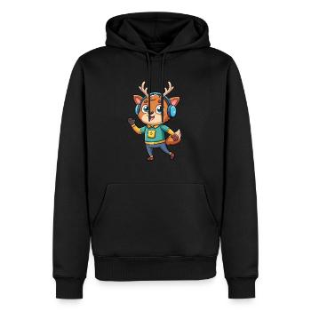 Hirsch Lustige Cartoon Figur Kopfhörer Musik - Männer Premium Bio Hoodie - Schwarz - Vorne - Nico (187cm)