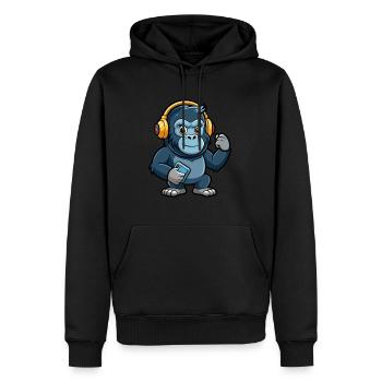 Gorille Funny Cartoon Character Musique de casque - Sweat à capuche Premium bio Homme - noir - Devant - Nico (187cm)