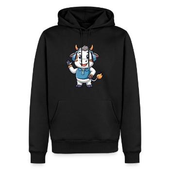 vache drôle dessin animé personnage casque musique - Sweat à capuche Premium bio Homme - noir - Devant - Nico (187cm)