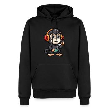 Schimpanse Lustige Cartoon Figur Kopfhörer Musik - Männer Premium Bio Hoodie - Schwarz - Vorne - Nico (187cm)
