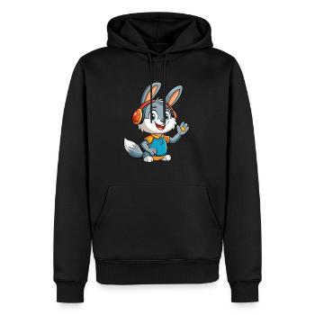 Kaninchen Lustige Cartoon Figur Kopfhörer Musik - Männer Premium Bio Hoodie - Schwarz - Vorne - Nico (187cm)