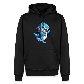 Delfin Lustige Zeichentrickfigur Kopfhörer Musik - Männer Premium Bio Hoodie - Schwarz - Vorne - Nico (187cm)