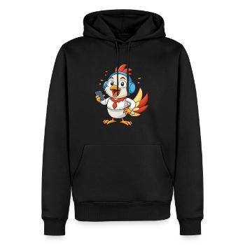 Poulet Drôle Dessin Animé Personnage Casque Musique - Sweat à capuche Premium bio Homme - noir - Devant - Nico (187cm)