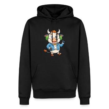 Vache Drôle Dessin Animé Personnage Casque Musique - Sweat à capuche Premium bio Homme - noir - Devant - Nico (187cm)