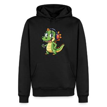 Crocodile Drôle Dessin Animé Personnage Casque Musique - Sweat à capuche Premium bio Homme - noir - Devant - Nico (187cm)