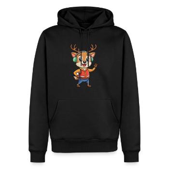 Hirsch Lustige Zeichentrickfigur Kopfhörer Musik - Männer Premium Bio Hoodie - Schwarz - Vorne - Nico (187cm)