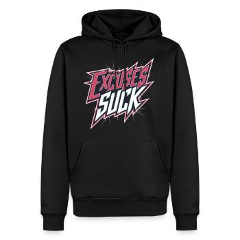 Excuses Suck 14 - Männer Premium Bio Hoodie - Schwarz - Vorne - Nico (187cm)