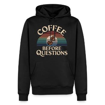 Coffee Before Questions 13 - Männer Premium Bio Hoodie - Schwarz - Vorne - Nico (187cm)