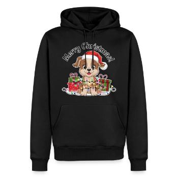 Chien Noël Noël Chapeau Joyeux Noël - Sweat à capuche Premium bio Homme - noir - Devant - Nico (187cm)