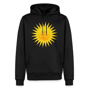 Here comes the sun - Sonne - Sonnenschein - Männer Premium Bio Hoodie - Schwarz - Vorne - Nico (187cm)