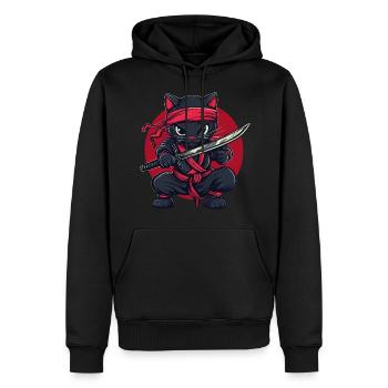 Chat Ninja - Sweat à capuche Premium bio Homme - noir - Devant - Nico (187cm)