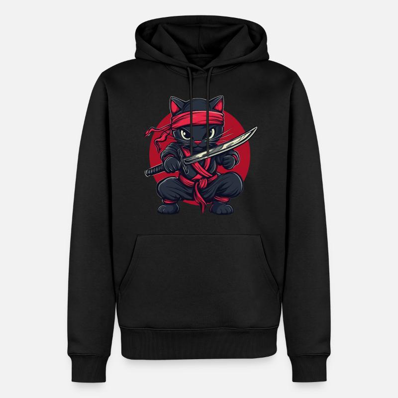 Chat Ninja - Sweat à capuche Premium bio Homme - noir