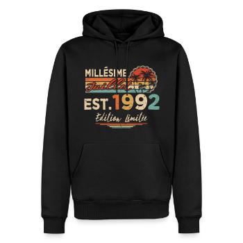 Millésime Né(e) Juillet 1992 Cadeau Anniversaire - Sweat à capuche Premium bio Homme - noir - Devant - Nico (187cm)