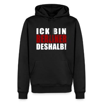 Ick bin Berliner deshalb Spruch Berlin Dialekt - Männer Premium Bio Hoodie - Schwarz - Vorne - Nico (187cm)