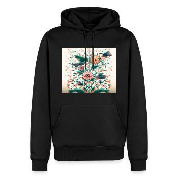 Arbre fleuri avec des oiseaux a fond claire v3 - Sweat à capuche Premium bio Homme - noir - Devant - Nico (187cm)