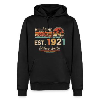 Millésime Né(e) Mars 1921 Cadeau Anniversaire - Sweat à capuche Premium bio Homme - noir - Devant - Nico (187cm)