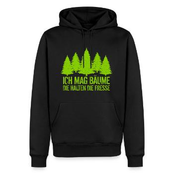 Ich mag Bäume - Die halten die Fresse - Waldliebe - Männer Premium Bio Hoodie - Schwarz - Vorne - Nico (187cm)