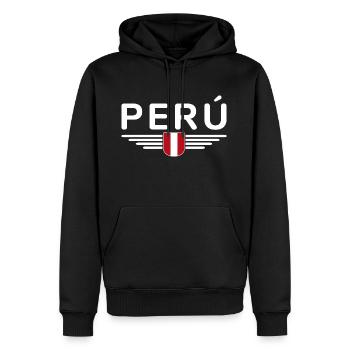 Pérou Design – Couleurs des Andes - Sweat à capuche Premium bio Homme - noir - Devant - Nico (187cm)