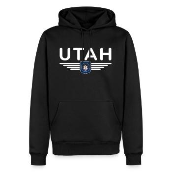 T-shirt Utah Fan – Nature & Liberté - Sweat à capuche Premium bio Homme - noir - Devant - Nico (187cm)