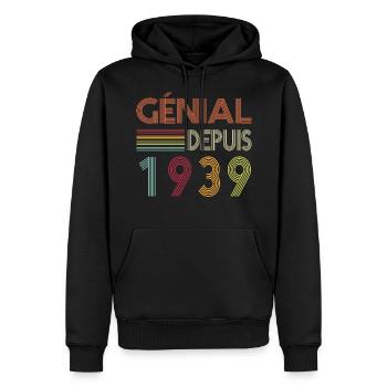 Génial Depuis 1939 Cadeau Retro Anniversaire - Sweat à capuche Premium bio Homme - noir - Devant - Nico (187cm)