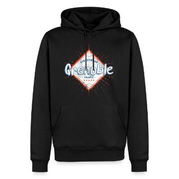 Grenoble France Ville Skyline Accueil Amour - Sweat à capuche Premium bio Homme - noir - Devant - Nico (187cm)