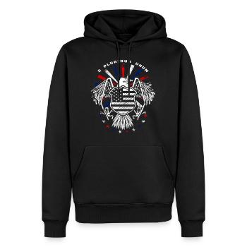 E Pluribus Unum with US flag and eagle - Men’s Premium Organic Hoodie - black - Front - Nico (187cm)