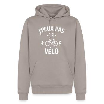 JE PEUX PAS J'AI VELO - Sweat à capuche Premium bio Homme - taupe - Devant - Nico (187cm)