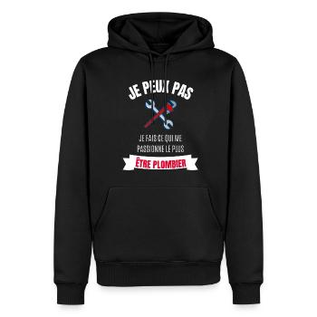 je peux pas je fais ma passion être plombier - Sweat à capuche Premium bio Homme - noir - Devant - Nico (187cm)