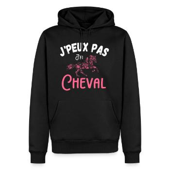 J'peux pas jai cheval - cheval mandala fleurs - Sweat à capuche Premium bio Homme - noir - Devant - Nico (187cm)