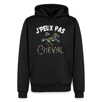 j'peux pas j'ai cheval - fleurs - Sweat à capuche Premium bio Homme - noir - Devant - Nico (187cm)